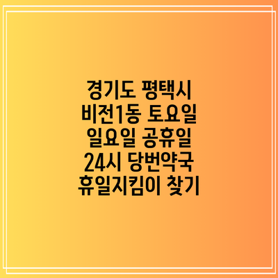 경기도 평택시 비전1동 토요일 일요일 공휴일 24시 당번약국 휴일지킴이 찾기