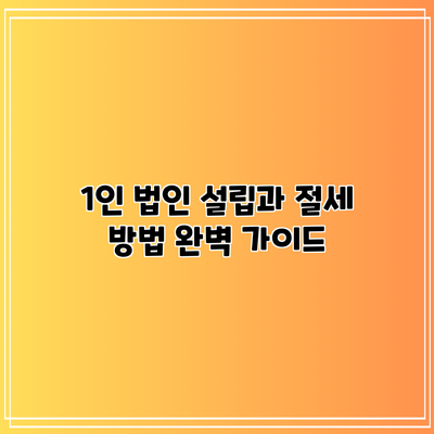 1인 법인 설립과 절세 방법 완벽 가이드