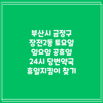 부산시 금정구 장전2동 토요일 일요일 공휴일 24시 당번약국 휴일지킴이 찾기