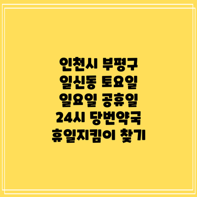 인천시 부평구 일신동 토요일 일요일 공휴일 24시 당번약국 휴일지킴이 찾기