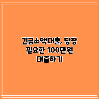 긴급소액대출, 당장 필요한 100만원 대출하기
